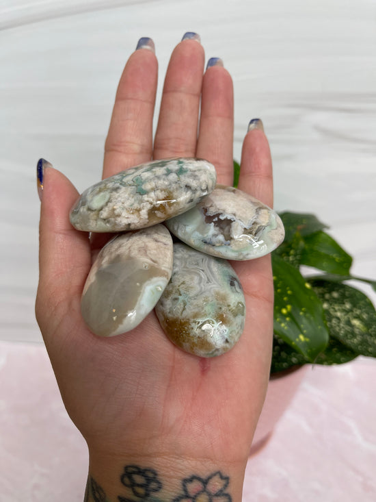 Clearance - Green flower agate mini palm