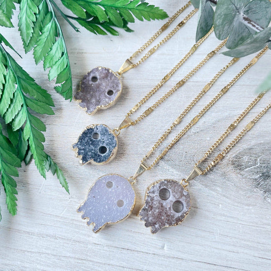 Gold Druzy Skull Necklace