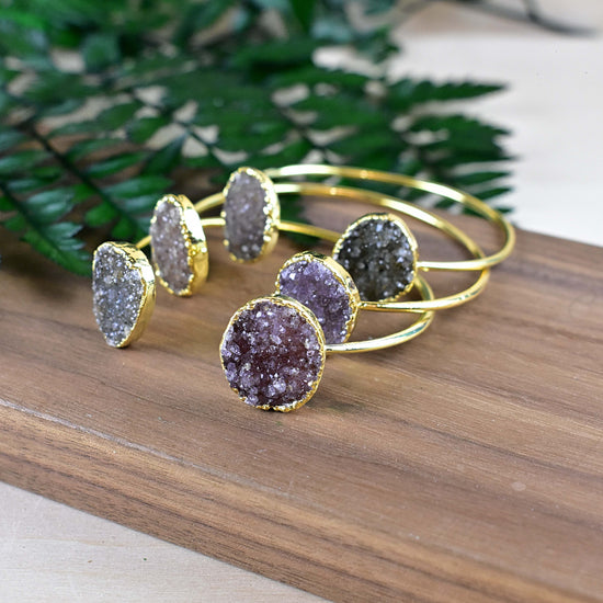 Gold Natural Druzy Cuff Bracelet